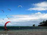 It is fun to watch colorful kitesurfers
